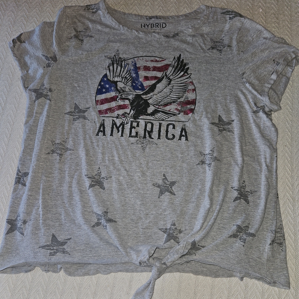 Hybrid Apparel Gray America Eagle Short Sleeve Tee with Stars